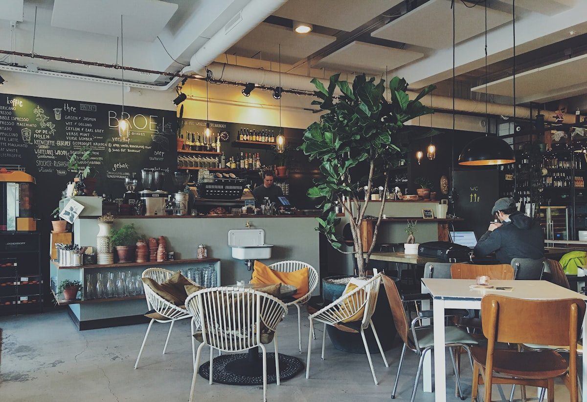Aesthetic cafe layout with warm textures