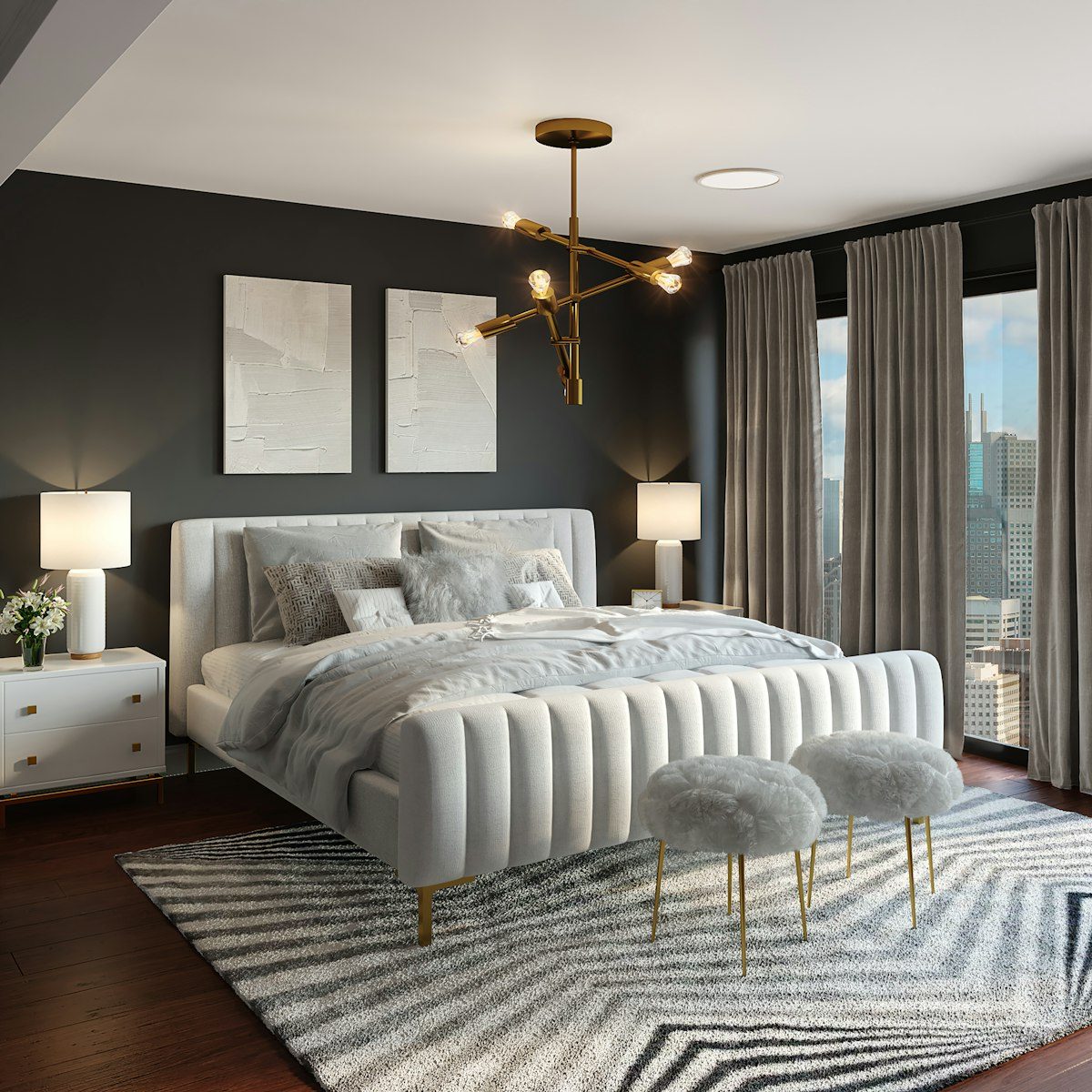 Cinematic master bedroom interior designed by Drishya Design