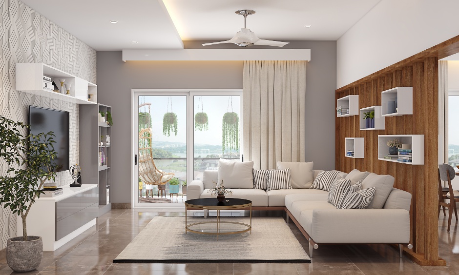Bright contemporary living room designed by Drishya Design